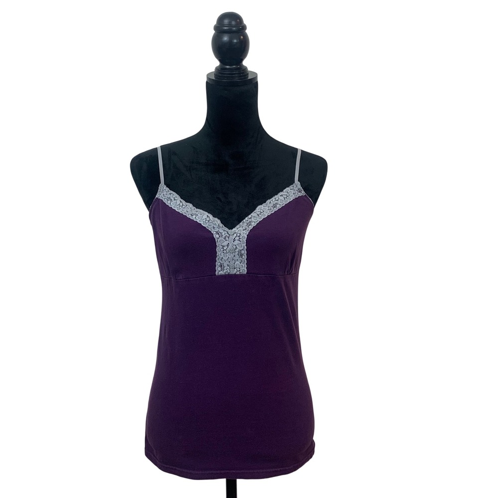 Faded Glory Women's Size L 12-14 Purple Lace Trim Y2K Cami Top Adjustable Straps